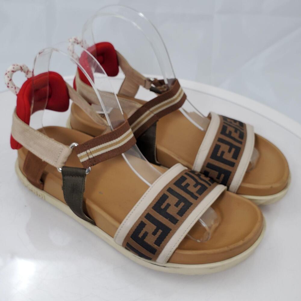 Fendi Roma FF Logo Sandals Girls 36/Women 6/36 Slingback Strappy Rare